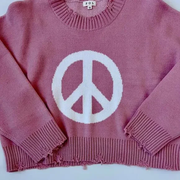 POL Pink Crew Neck Peace Sweater - Picture 3 of 4